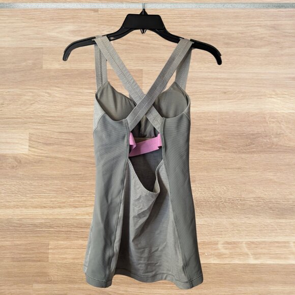 Lululemon Core Kicker Slim-Fitting Tank Top Heather Gray Pink Wide Straps Cross - Picture 2 of 16